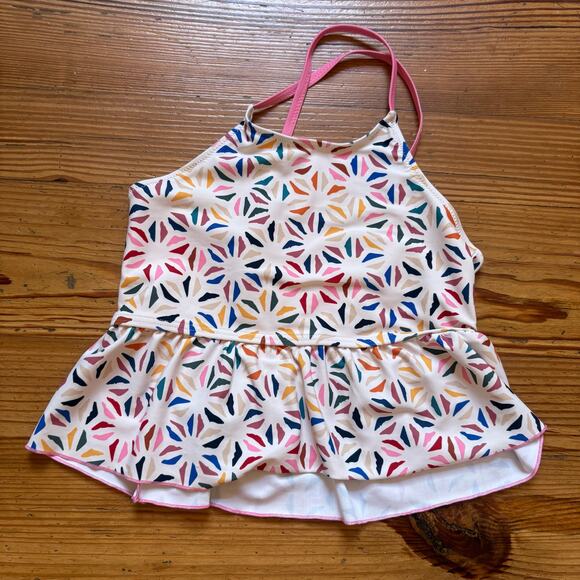 Pink Chicken white colorful geometric strap peplum swim top SIZE 10 - Picture 1 of 5